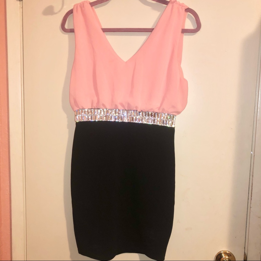 Pink and Black Midi Dress w/ Shimmer Belt